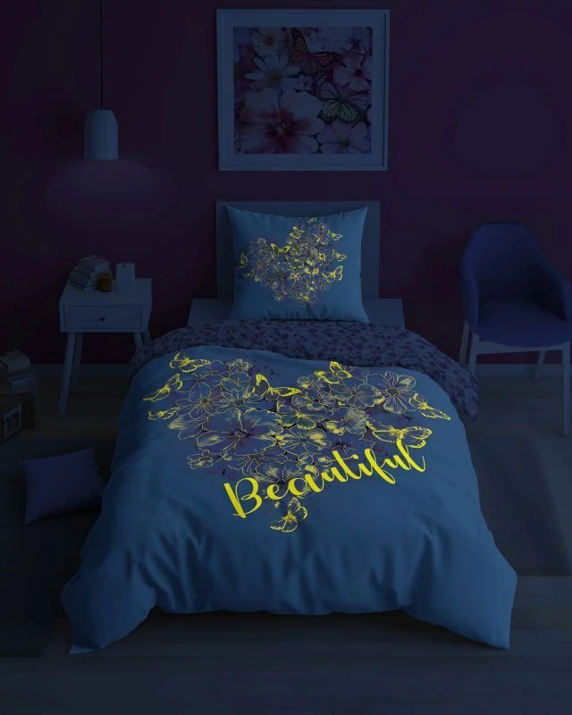DETEXPOL Povlečení Motýlci srdce svítící  Bavlna, 140/200, 70/80 cm