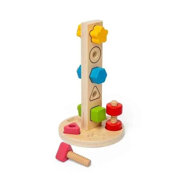 Bigjigs Toys Dřevěná věž s maticemi a šrouby
