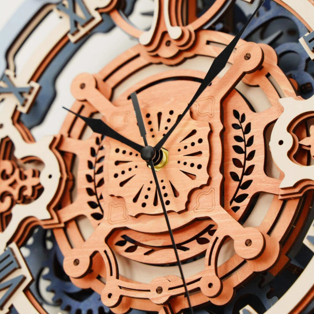 RoboTime 3D dřevěná mechanická skládačka Nástěnné hodiny