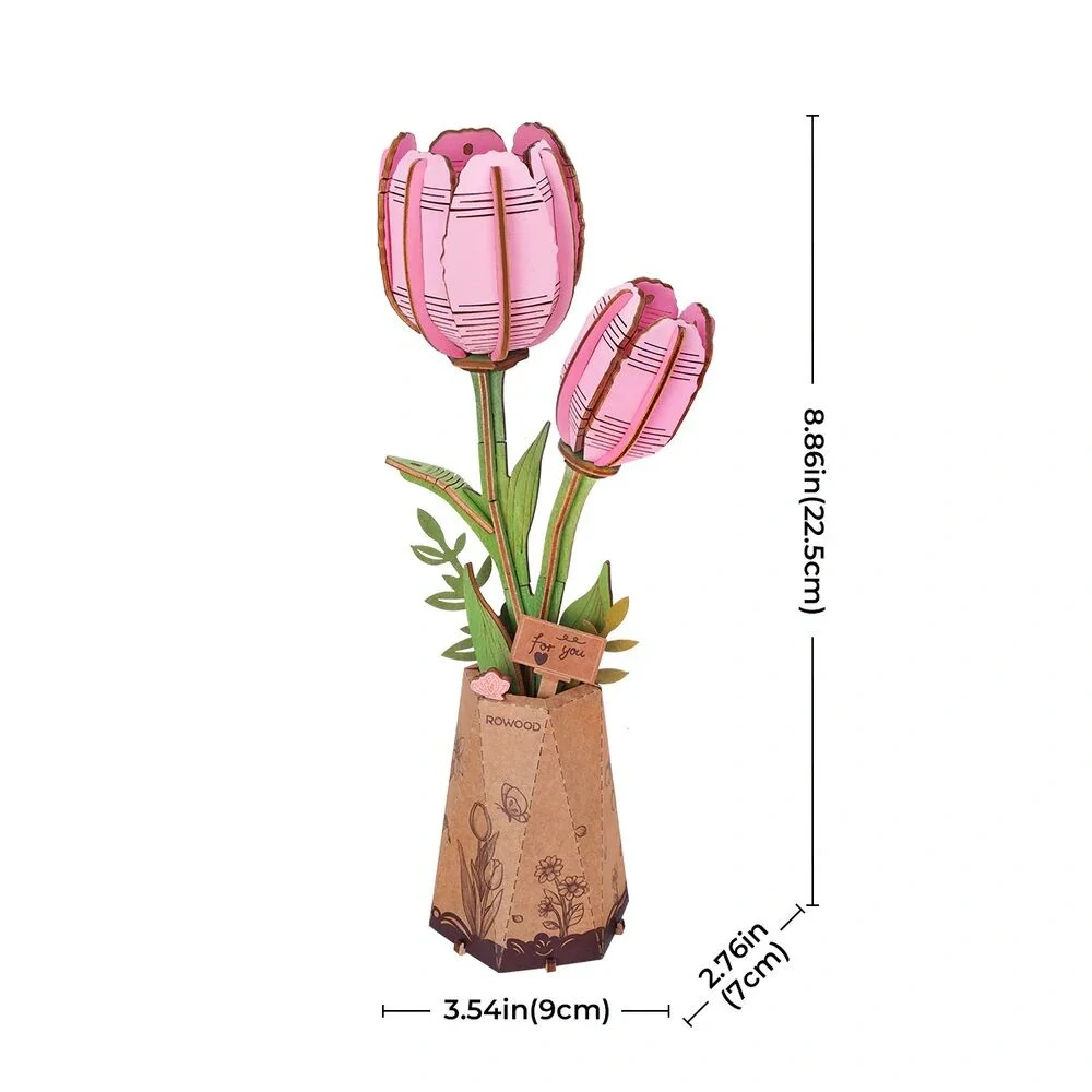 RoboTime 3D dřevěná skládačka Růžový tulipán