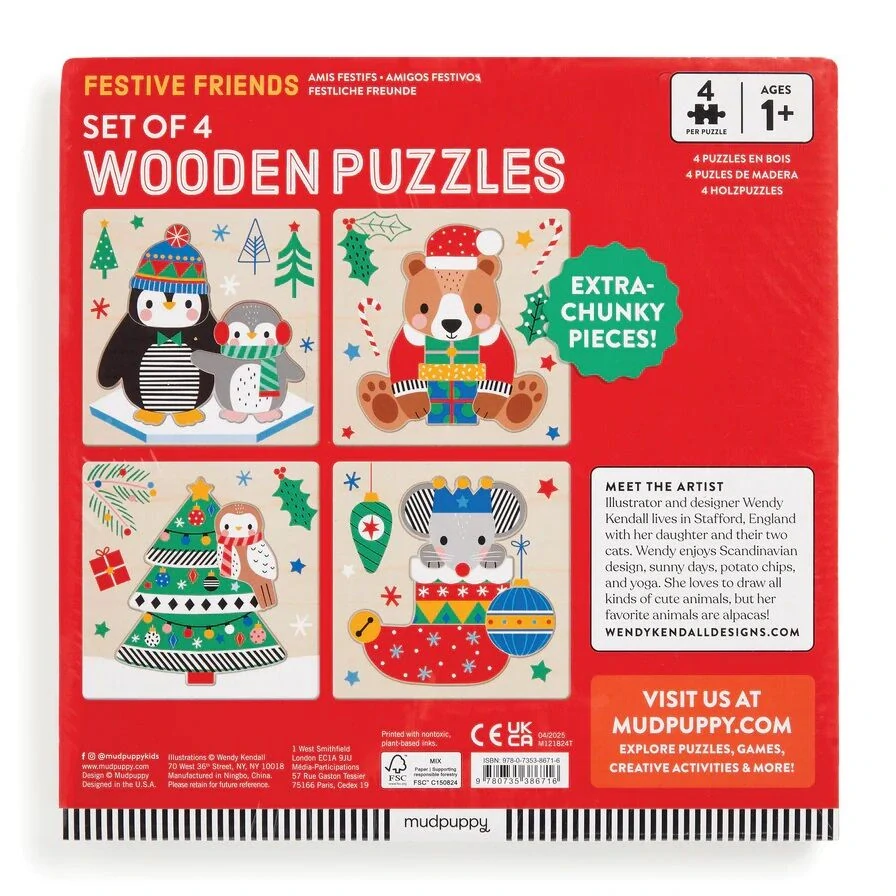 Mudpuppy Dřevěné puzzle sada 4 puzzle Vánoce