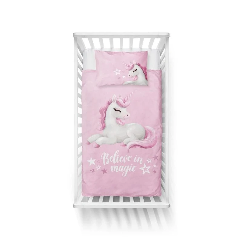 DETEXPOL Povlečení do postýlky Jednorožec růžová  Bavlna, 100/135, 40/60 cm
