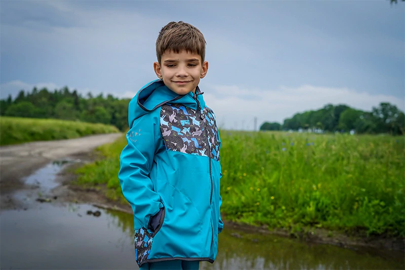 Unuo Dětská softshellová bunda s fleecem Basic Sv. smaragdová Pejsci 80/86