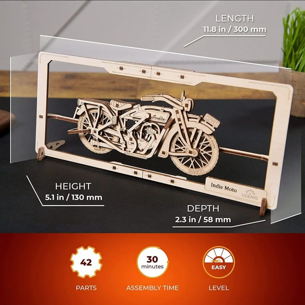 Ugears 2,5D dřevěné mechanické puzzle Indie Moto