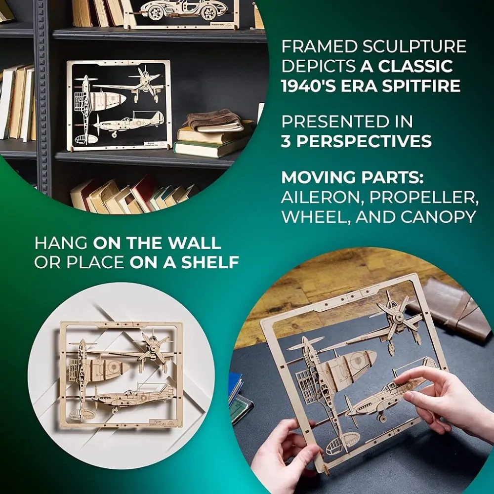 Ugears 2,5D dřevěné mechanické puzzle Stíhací letadlo