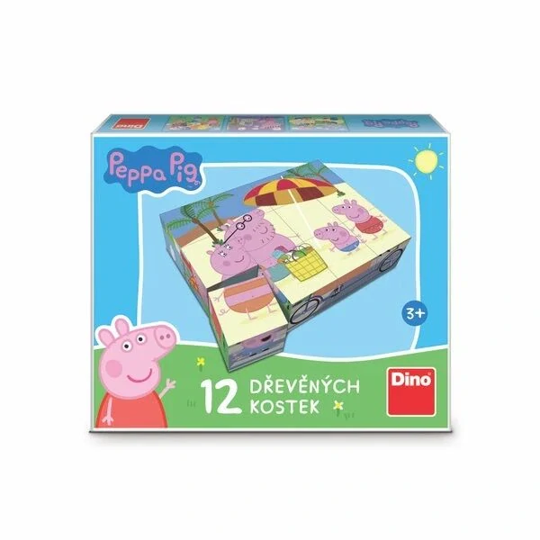 Dino Dřevěné obrázkové kostky Peppa Pig 12 kostek