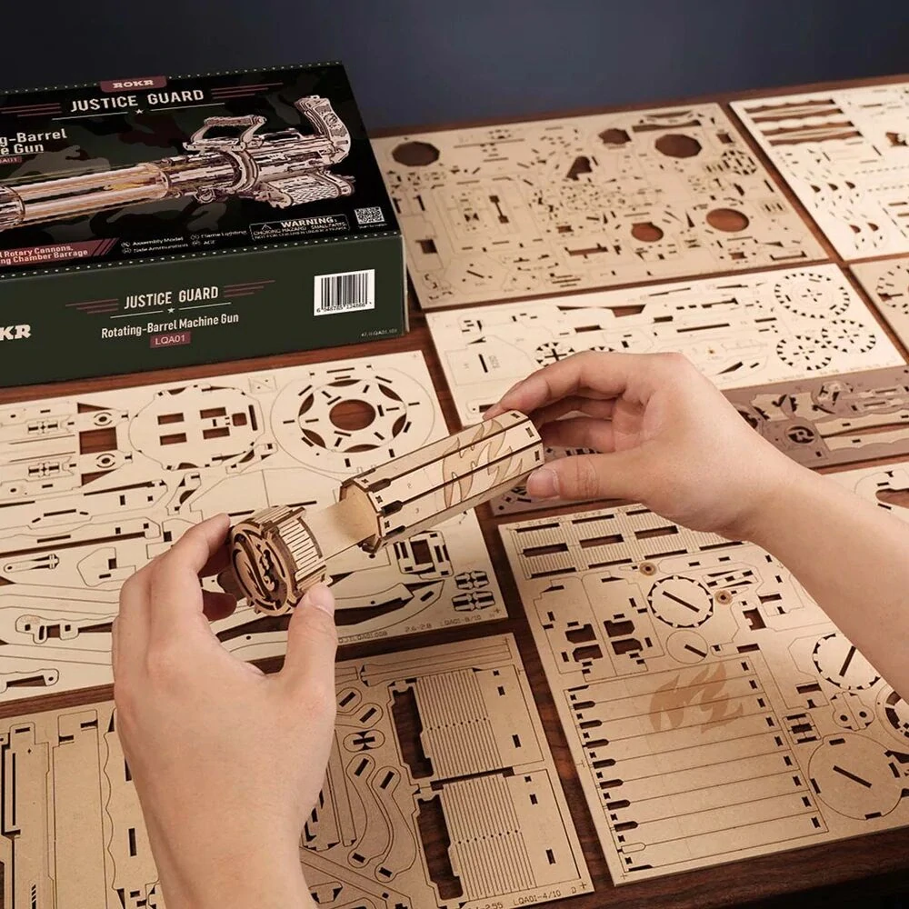 RoboTime 3D dřevěná mechanická skládačka Rotační kulomet