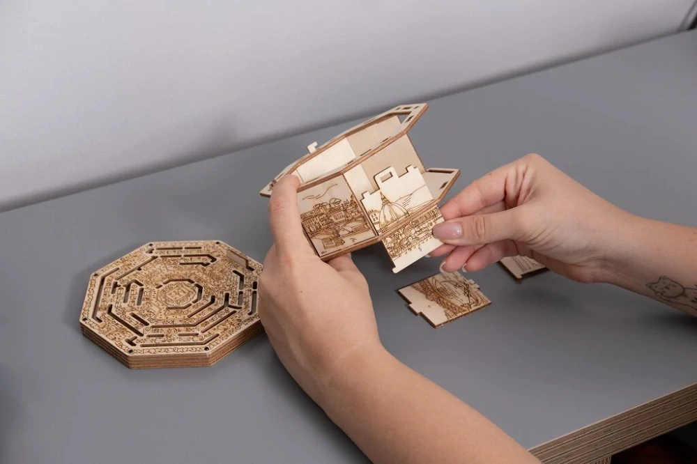 EscapeWelt 3D dřevěná skládačka hlavolamu Secret Maze Box