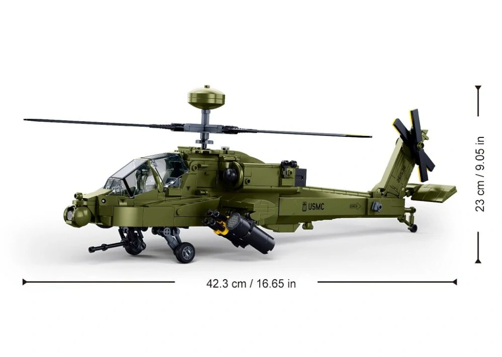 Sluban Model Bricks M38-B1536 Bitevní vrtulník AH-64D-S Apache v měřítku 1:35