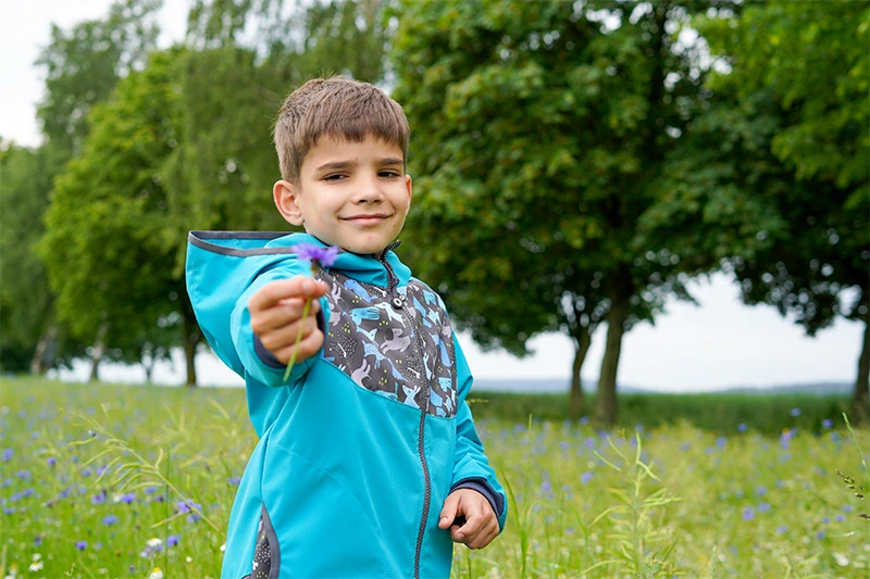 Unuo Dětská softshellová bunda s fleecem Basic Sv. smaragdová Pejsci 104/110