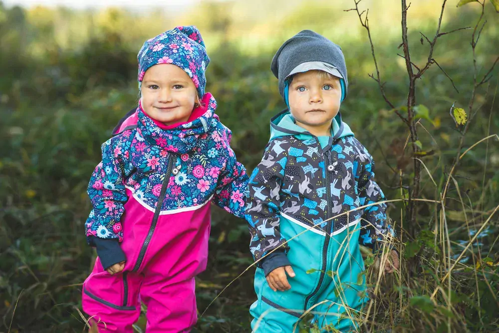 Unuo Batolecí softshellová kombinéza s fleecem Mini Fuchsiová Květinky 86/92
