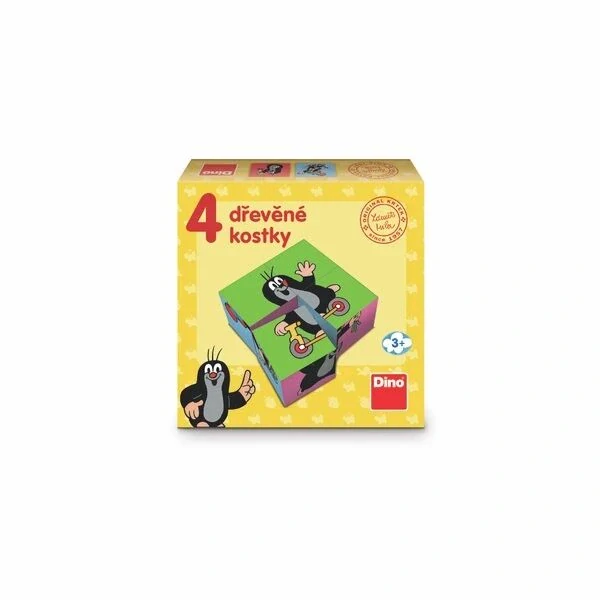 Dino Dřevěné obrázkové kostky Krteček - 4 kostky