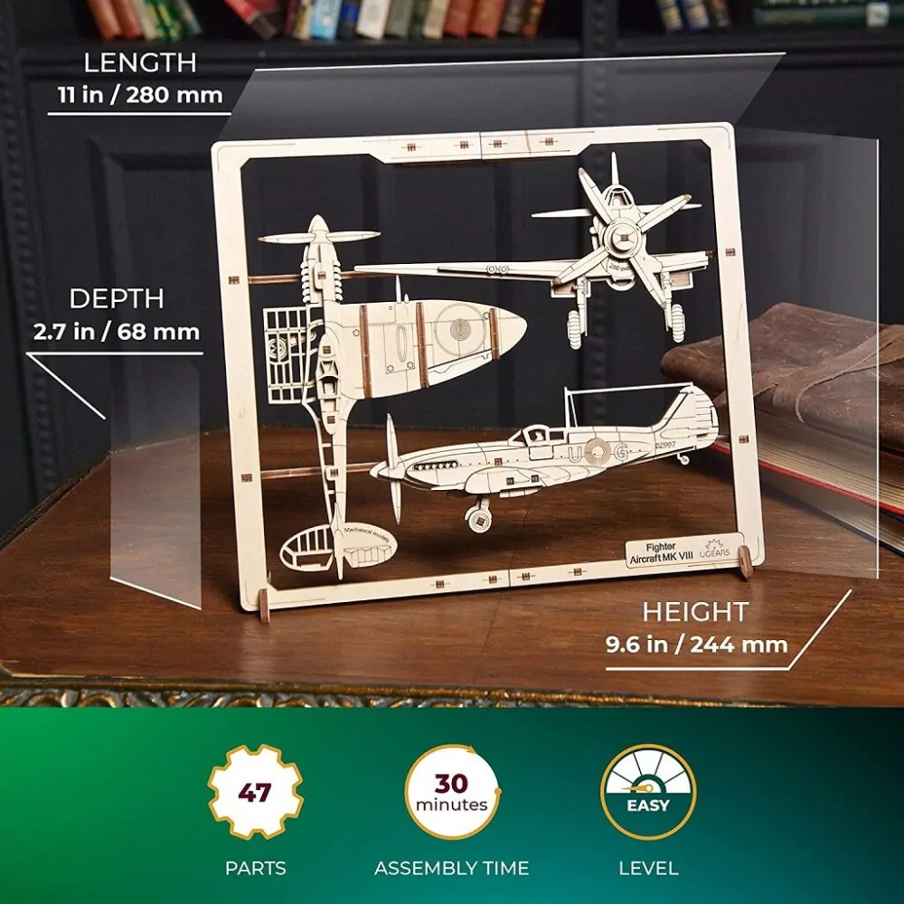 Ugears 2,5D dřevěné mechanické puzzle Stíhací letadlo