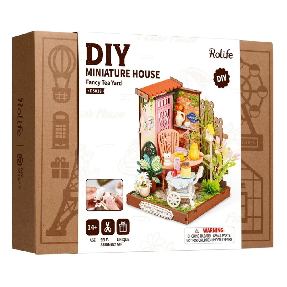 RoboTime 3D dřevěná skládačka Miniatura domečku Zahradní čajový koutek