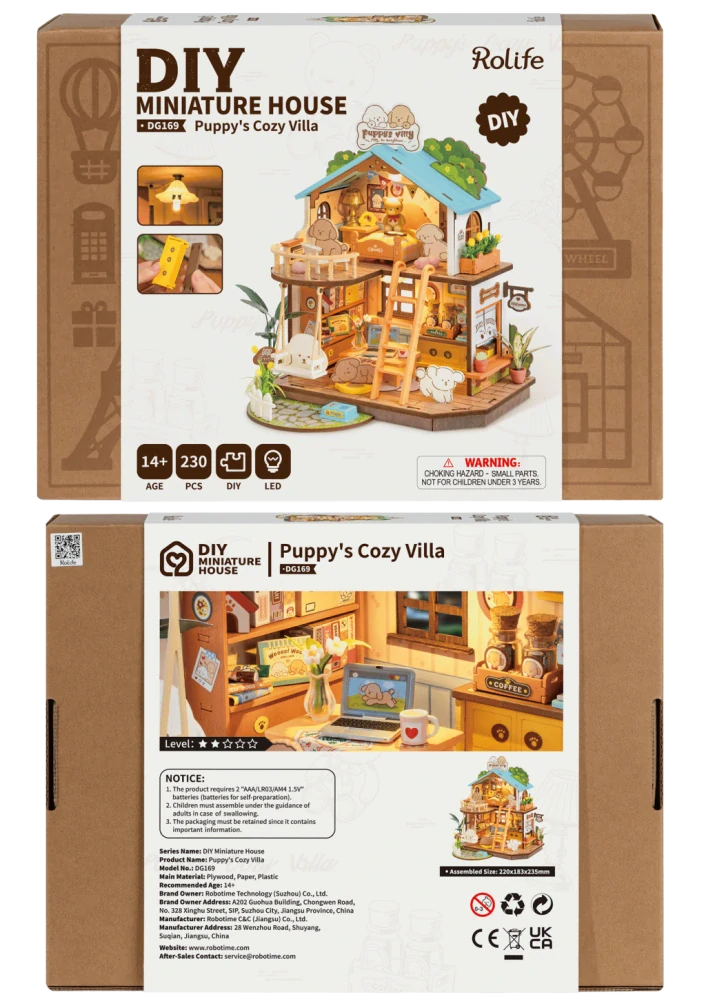 RoboTime 3D dřevěná skládačka Miniatura domečku Domeček pro štěňátka