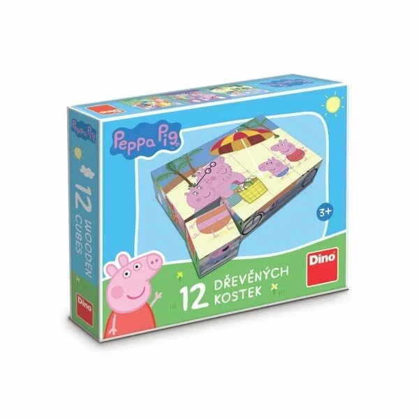 Dino Dřevěné obrázkové kostky Peppa Pig 12 kostek