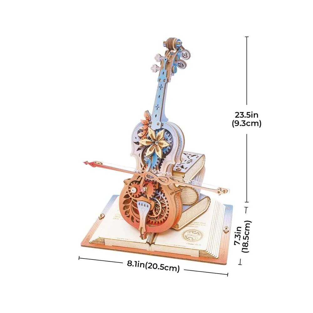 RoboTime 3D dřevěná skládačka hrací skříňky Kouzelné violoncello barevné (mechanický pohon)