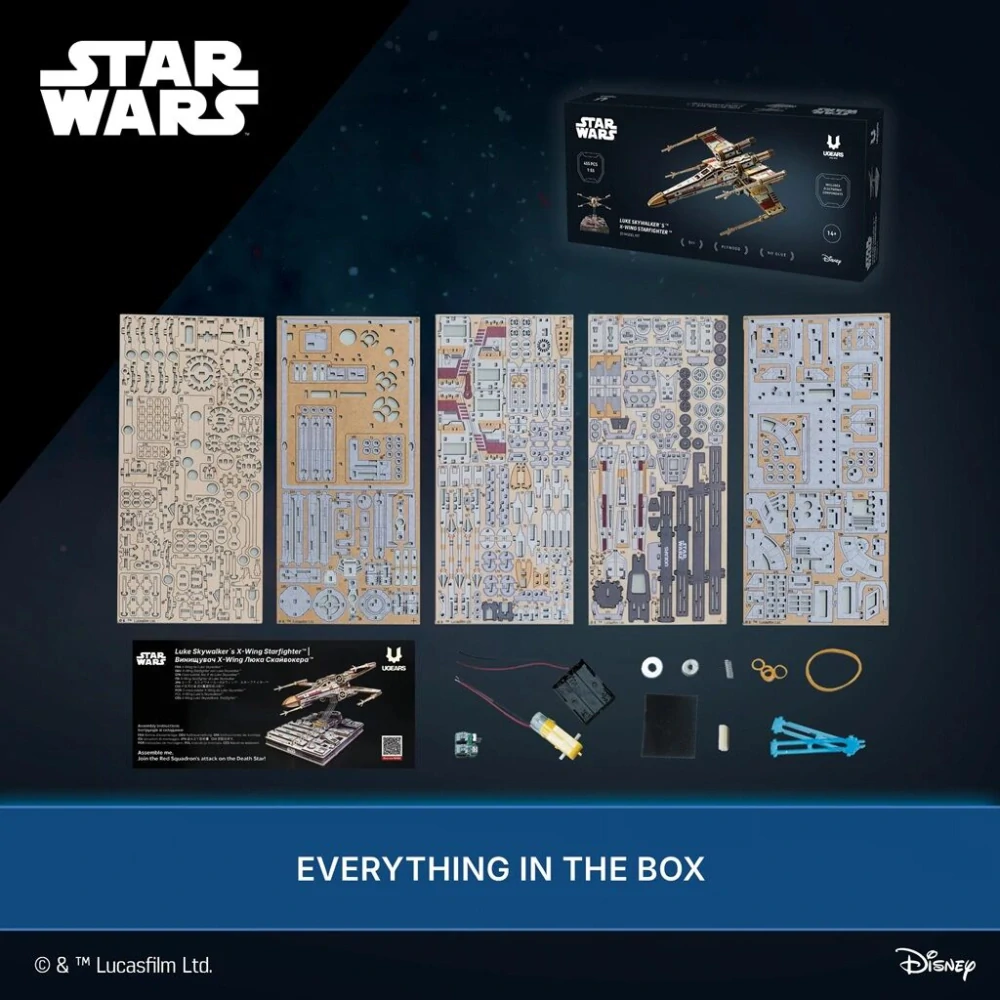 Ugears 3D dřevěná mechanická skládačka Star Wars Luke Skywalker X-Wing stíhačka
