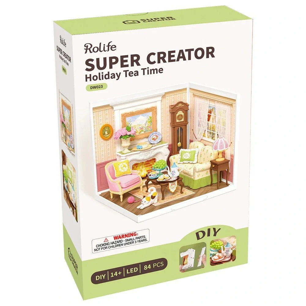 RoboTime 3D dřevěná skládačka Miniatura domečku Čaj o páté