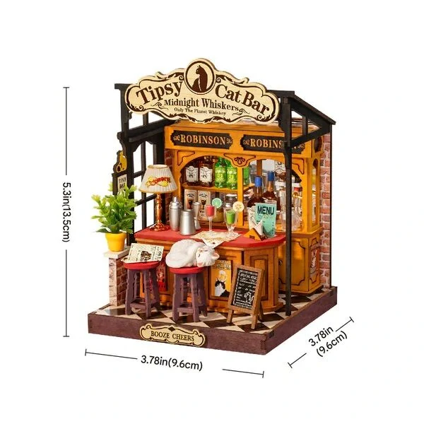 RoboTime 3D dřevěná skládačka Miniatura domečku Tipsy Cat Bar