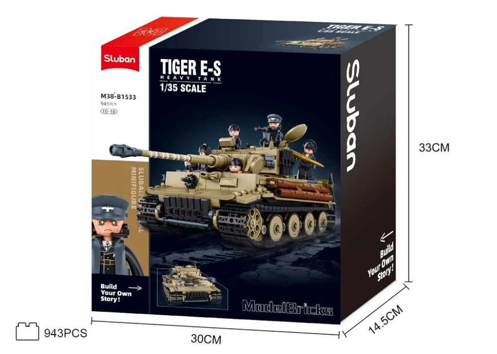Sluban Model Bricks M38-B1533 Těžký tank Tiger E-S 1944 v měřítku 1:35