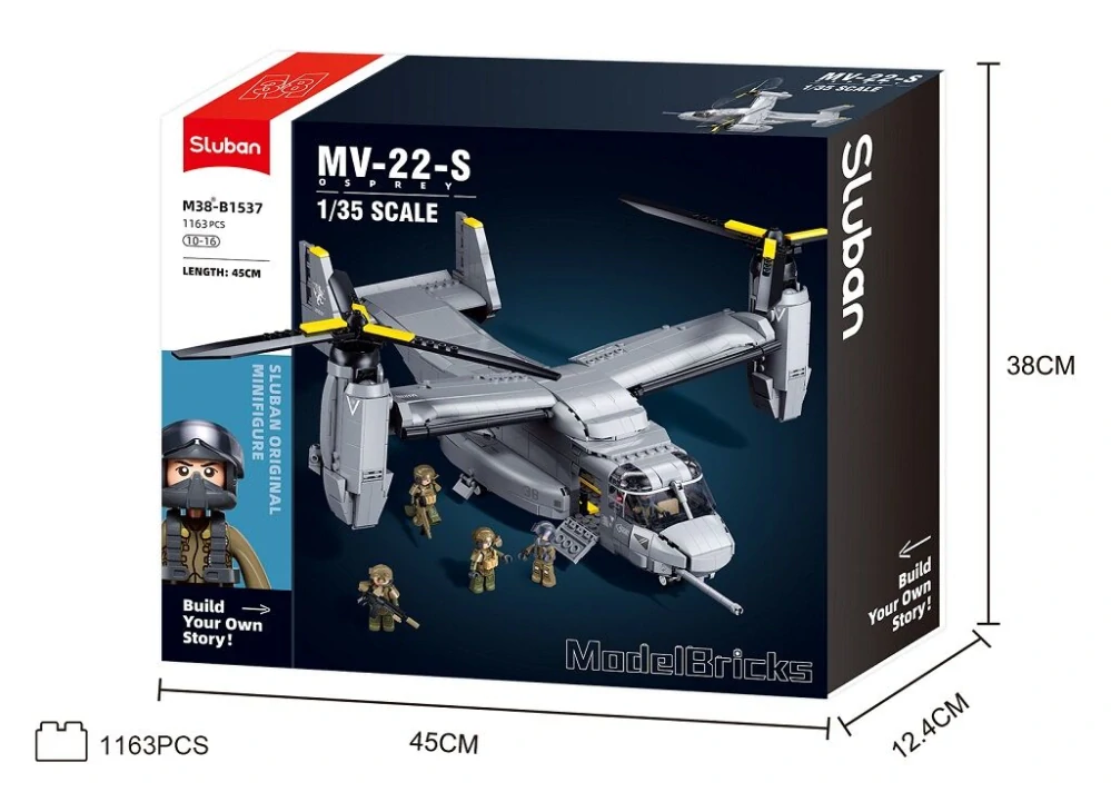 Sluban Model Bricks M38-B1537 Transportní letoun MV-22-S Osprey v měřítku 1:44