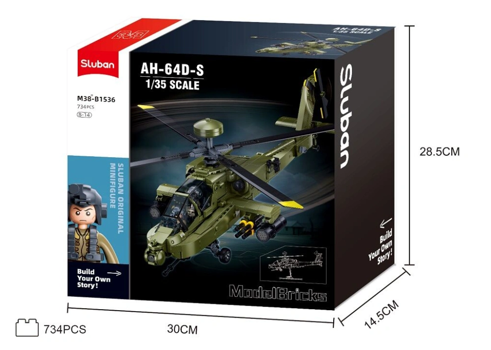 Sluban Model Bricks M38-B1536 Bitevní vrtulník AH-64D-S Apache v měřítku 1:35