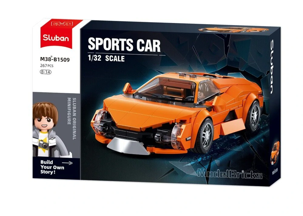 Sluban Model Bricks M38-B1509 Sportovní vůz oranžový v měřítku 1:32