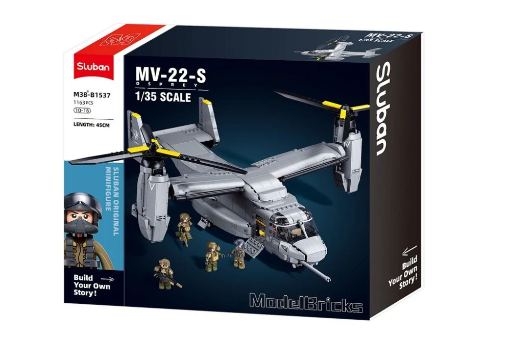 Sluban Model Bricks M38-B1537 Transportní letoun MV-22-S Osprey v měřítku 1:44