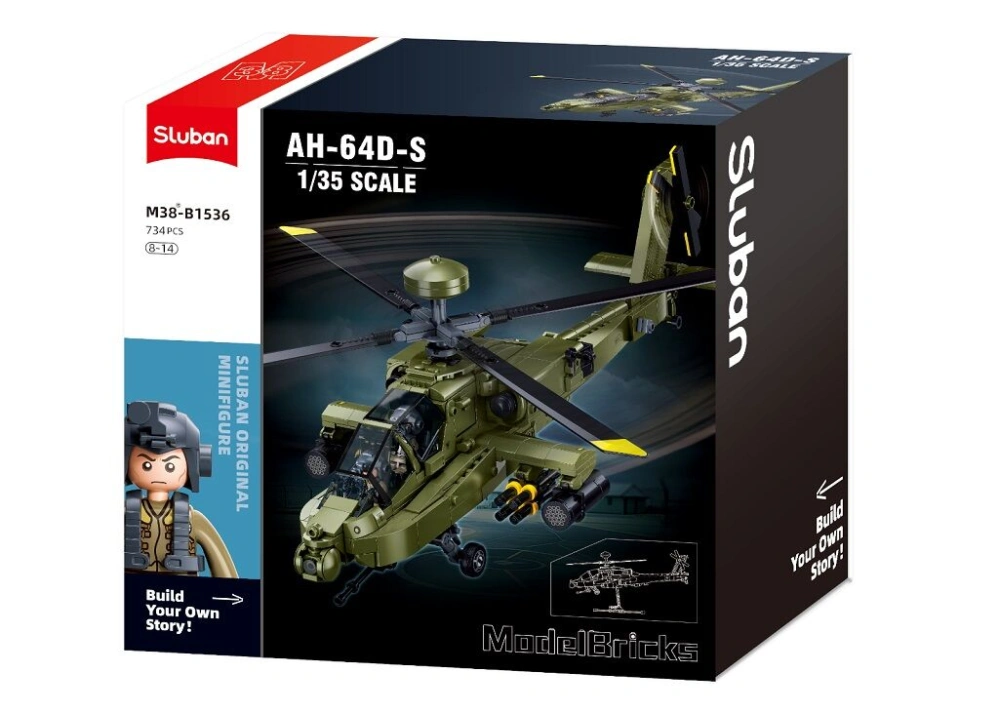 Sluban Model Bricks M38-B1536 Bitevní vrtulník AH-64D-S Apache v měřítku 1:35