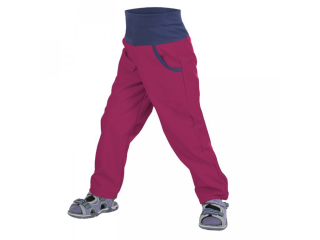 Unuo Dětské softshellové kalhoty bez zateplení Tm. růžová malinová 98/104