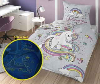 Detexpol Povlečení Jednorožec magic Svítící Bavlna, 140/200, 70/80 cm