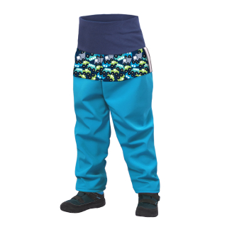 Unuo Batolecí softshellové kalhoty s fleecem Tyrkysová Autíčka 86/92 SLIM