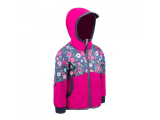 Unuo Dětská softshellová bunda s fleecem Street Fuchsiová Květinky 146/152