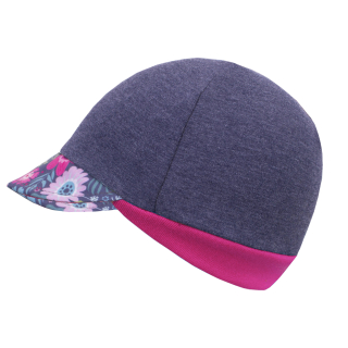 Unuo Teplákovinová čepice s kšiltem Street Jeans temný Květinky L (53-56 cm)