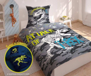 Detexpol Povlečení Dinosaurus T-Rex Svítící  Bavlna, 140/200, 70/80 cm
