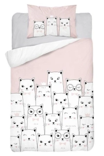 DETEXPOL Povlečení do postýlky Kočičky růžová  Bavlna, 100/135, 40/60 cm