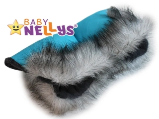 Baby Nellys ®LUX Eskymo Rukávník ke kočárku s kožešinkou Mořská/tyrkysová 46/26 cm