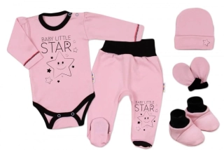 Baby Nellys 5-ti dílná soupravička do porodnice Baby Little Star růžová, vel.56