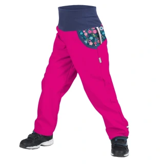 Unuo Dětské softshellové kalhoty s fleecem Basic Fuchsiová Květinky 98/104