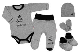 Baby Nellys 5-ti dílná soupravička do porodnice Little Princess Šedá, vel.56