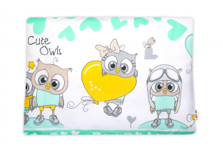 Baby Nellys Povlak na polštářek Cute Owls Zelený Bavlna, 40/60 cm