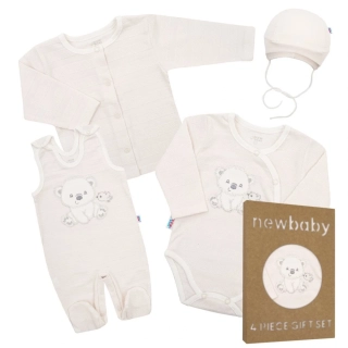 New Baby Kojenecká soupravička do porodnice v krabičce Sweet Bear Béžová, vel.56