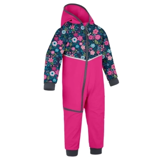 Unuo Batolecí softshellová kombinéza s fleecem Mini Fuchsiová Květinky 86/92
