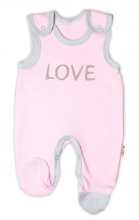 Baby Nellys Kojenecké bavlněné dupačky Love Růžové  vel.56