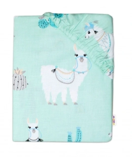 Baby Nellys Prostěradlo do postýlky Lama mátová Bavlna, 140/70 cm