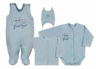 Koala Baby 4 dílná bavlněná soupravička do porodnice Sovička Modrá, vel.56