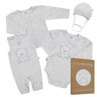 New Baby Kojenecká soupravička do porodnice v krabičce Sweet Bear Šedá, vel.56