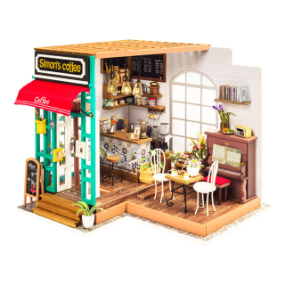 RoboTime 3D dřevěná skládačka Miniatura domečku Kavárna