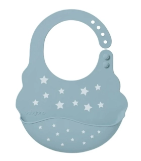 BabyOno Silikonový bryndák s kapsičkou Hvězdičky Modrý